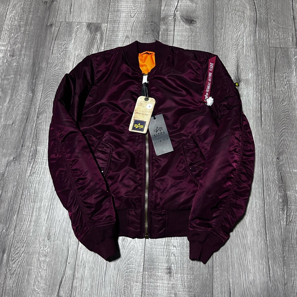 NWT Alpha Industries Burgundy Red Bomber Jacket Size Small
